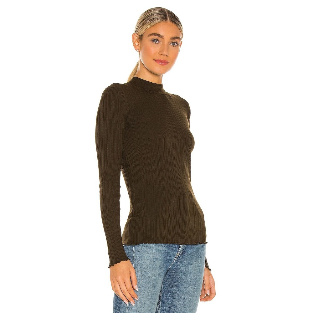 Vince Variegated Rib Long Sleeve Mock Top Women XL Mineral Pine NWT $110